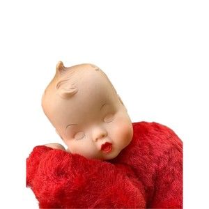 Vintage Douglas Penny Clarke RED RAYON PLUSH Rubber Sleeping Baby Doll